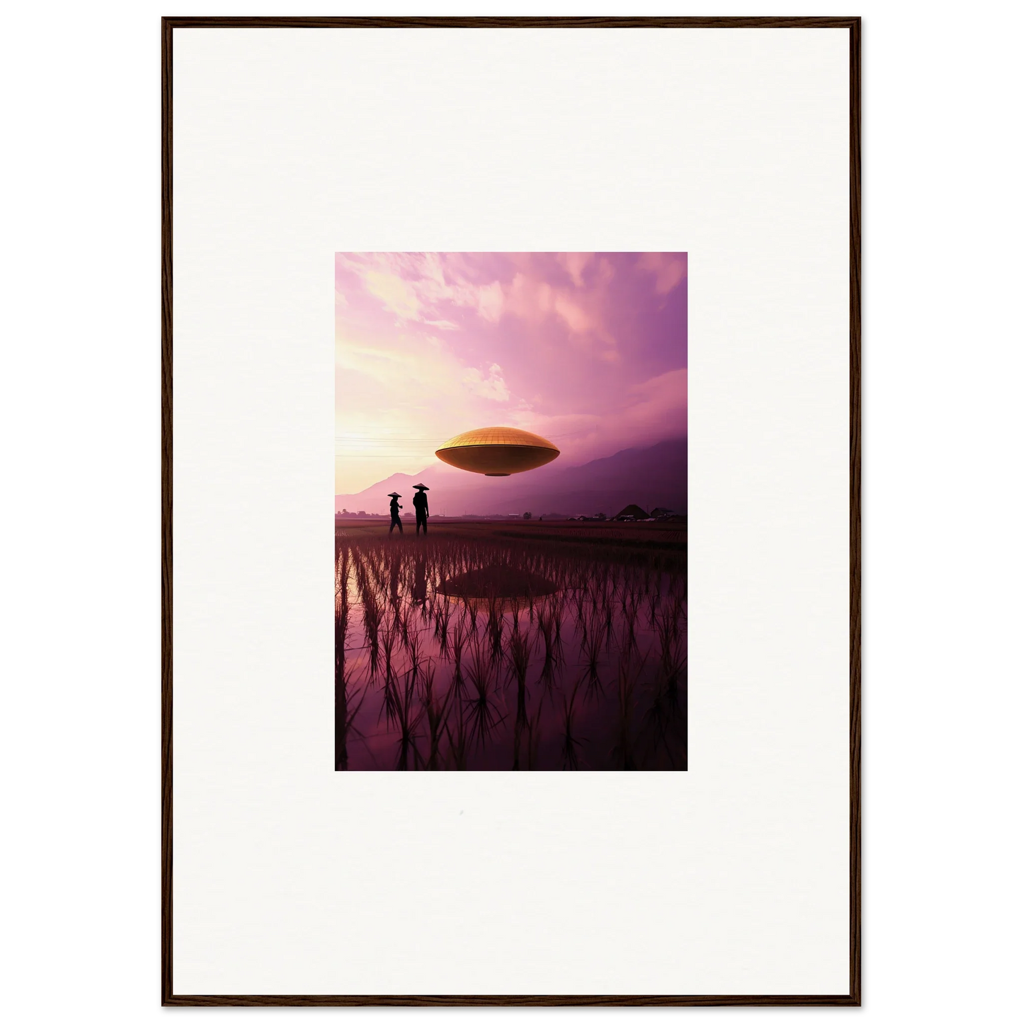 UFO hovering in a purple sky for vibrant Violet Dreaming room decoration canvas print