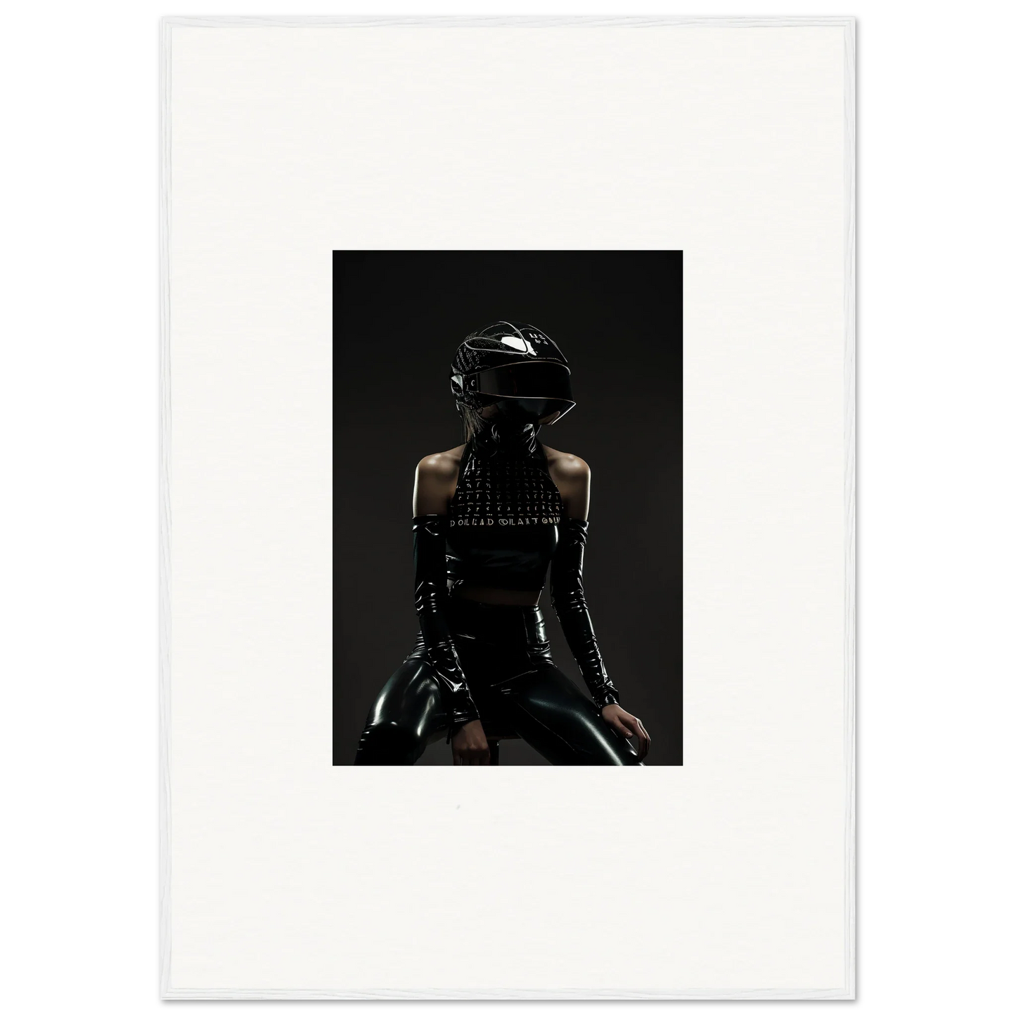 Silhouette of a person wearing a motorcycle helmet and leather outfit.