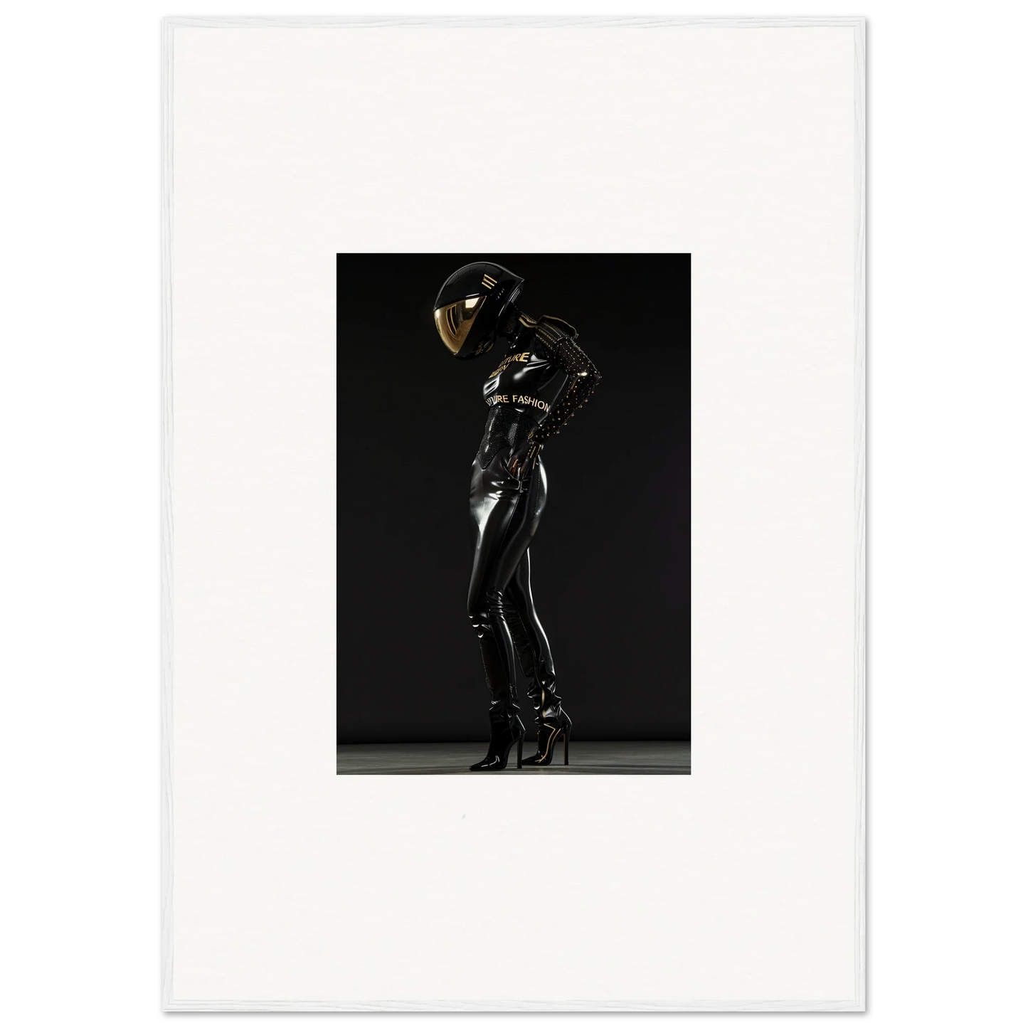 Figure in a shiny black bodysuit and helmet striking a dynamic pose.