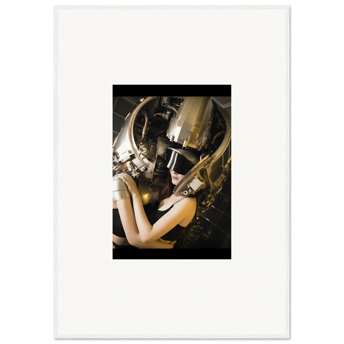 Futuristic metallic helmet with gold and silver for cool room decoration wall art