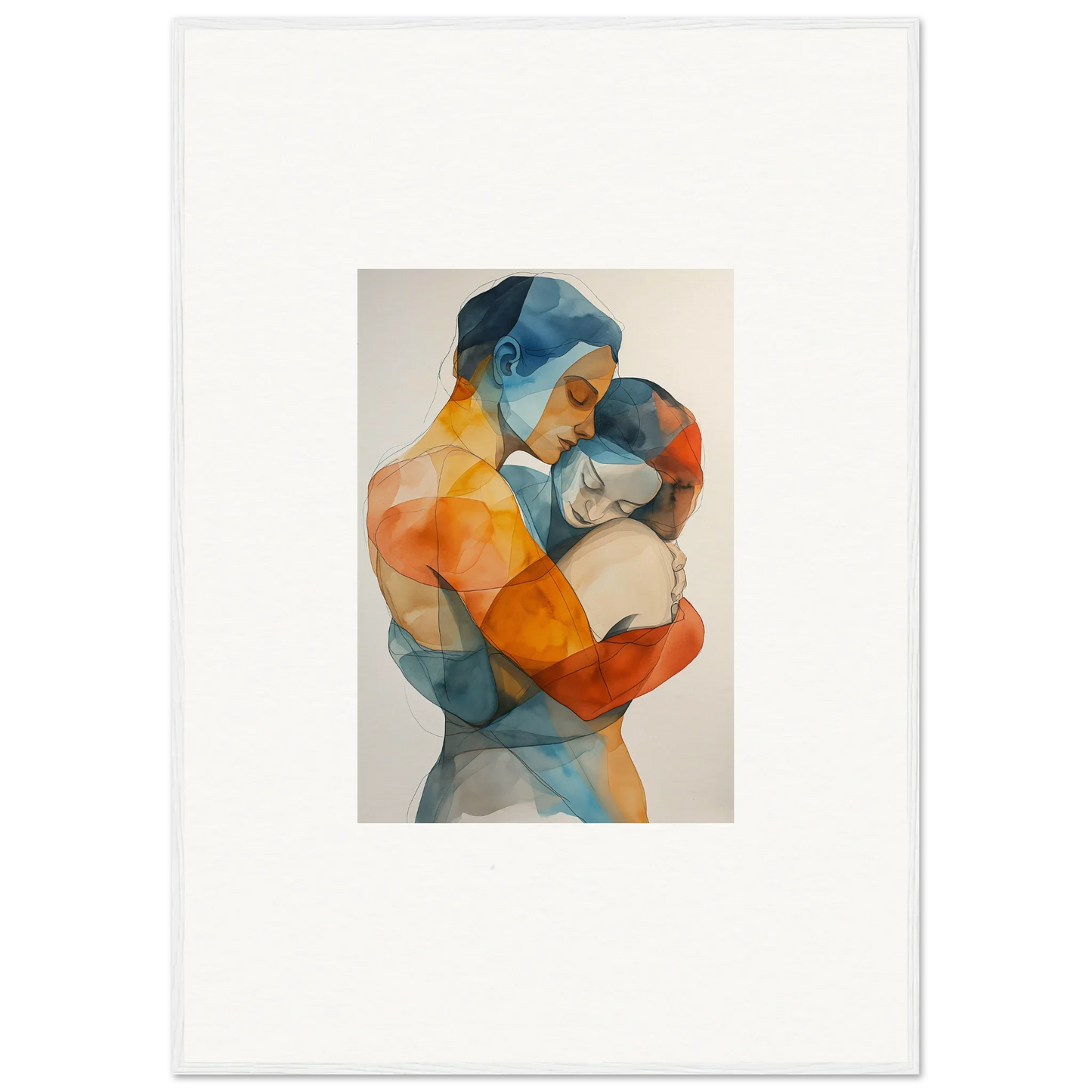 Abstract watercolor of two figures embracing for a vibrant embrace cosmos canvas print