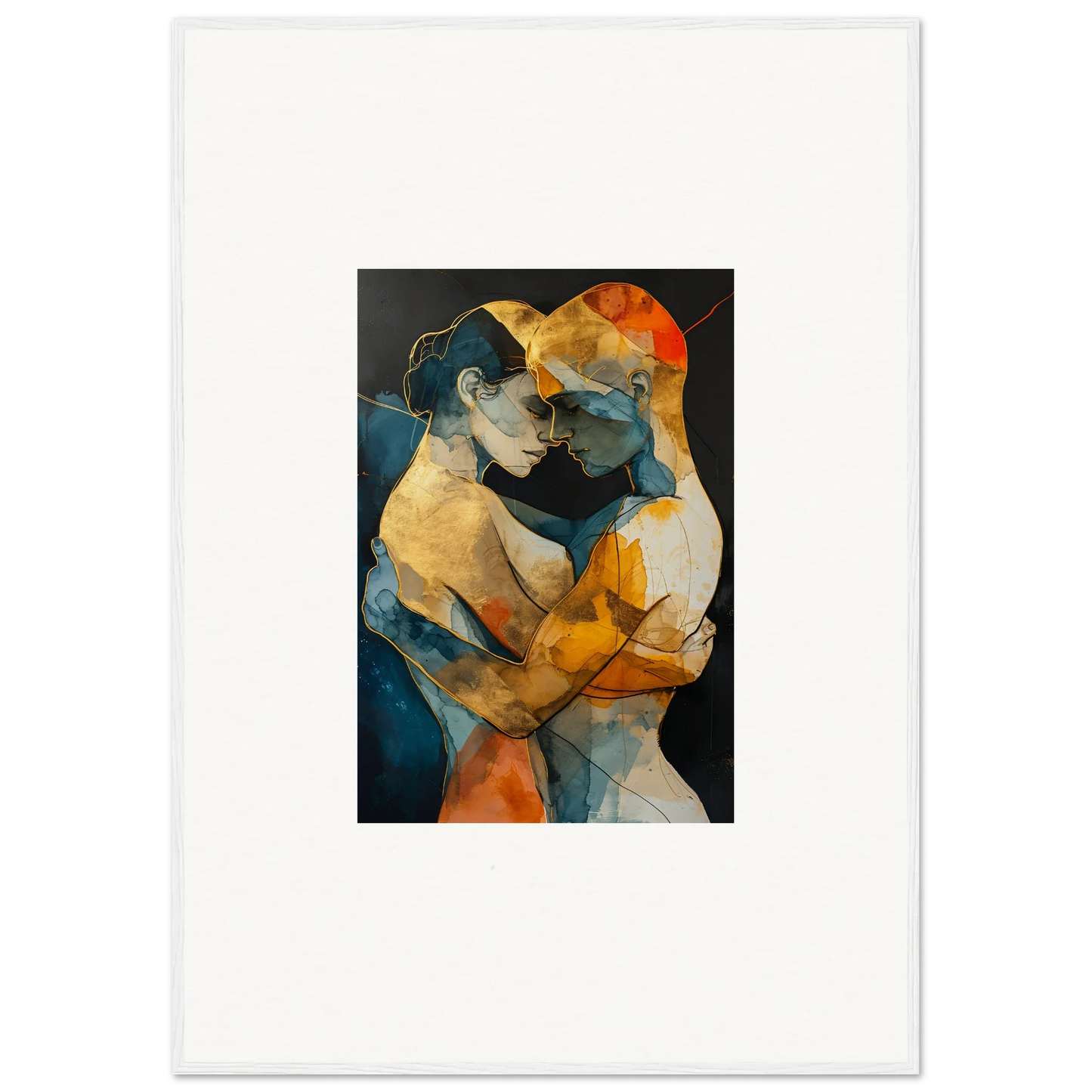 Abstract painting of two embracing figures in bold colors for Psyche Harmonies room decoration