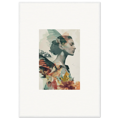 Artistic canvas print of a woman’s profile with floral elements for room decoration