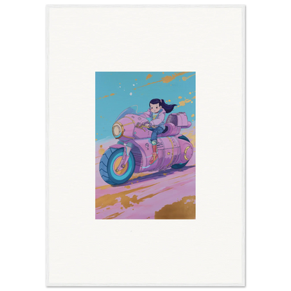 Cartoon character on pink motorcycle for Paintfall Venture canvas print room decoration