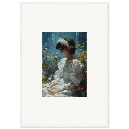 Victorian woman in bloom reverie surrounded by flowers, perfect for room decoration canvas print