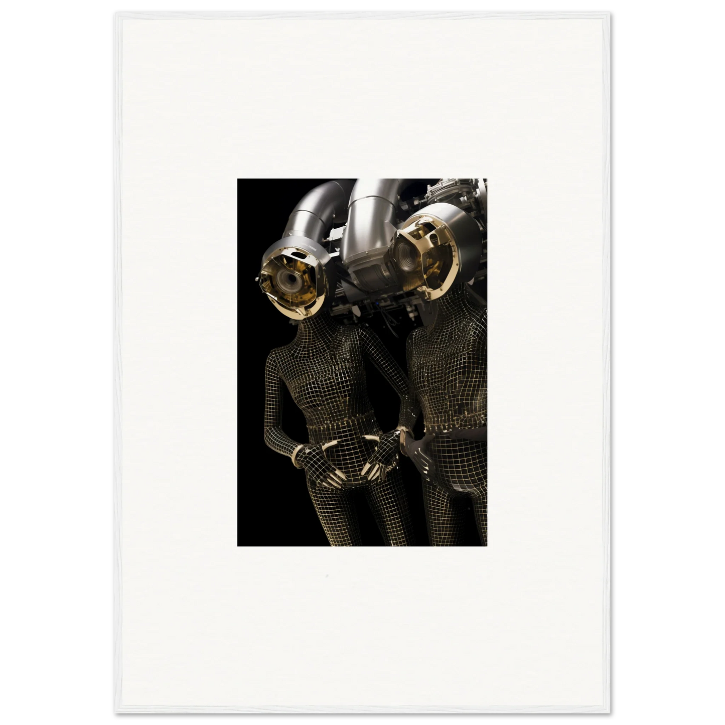 Metallic robot torso with mesh texture ideal for synth boundaries room decoration canvas print