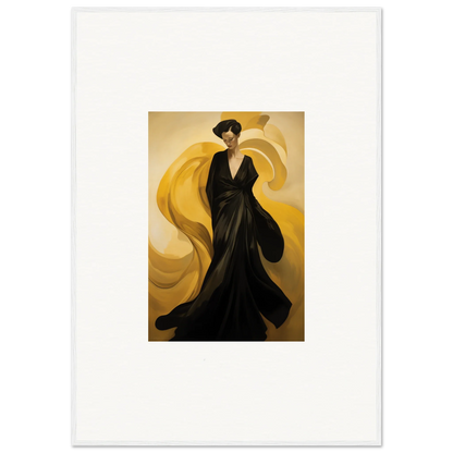 Elegant figure in black gown with sun waves backdrop for stylish room decoration canvas print