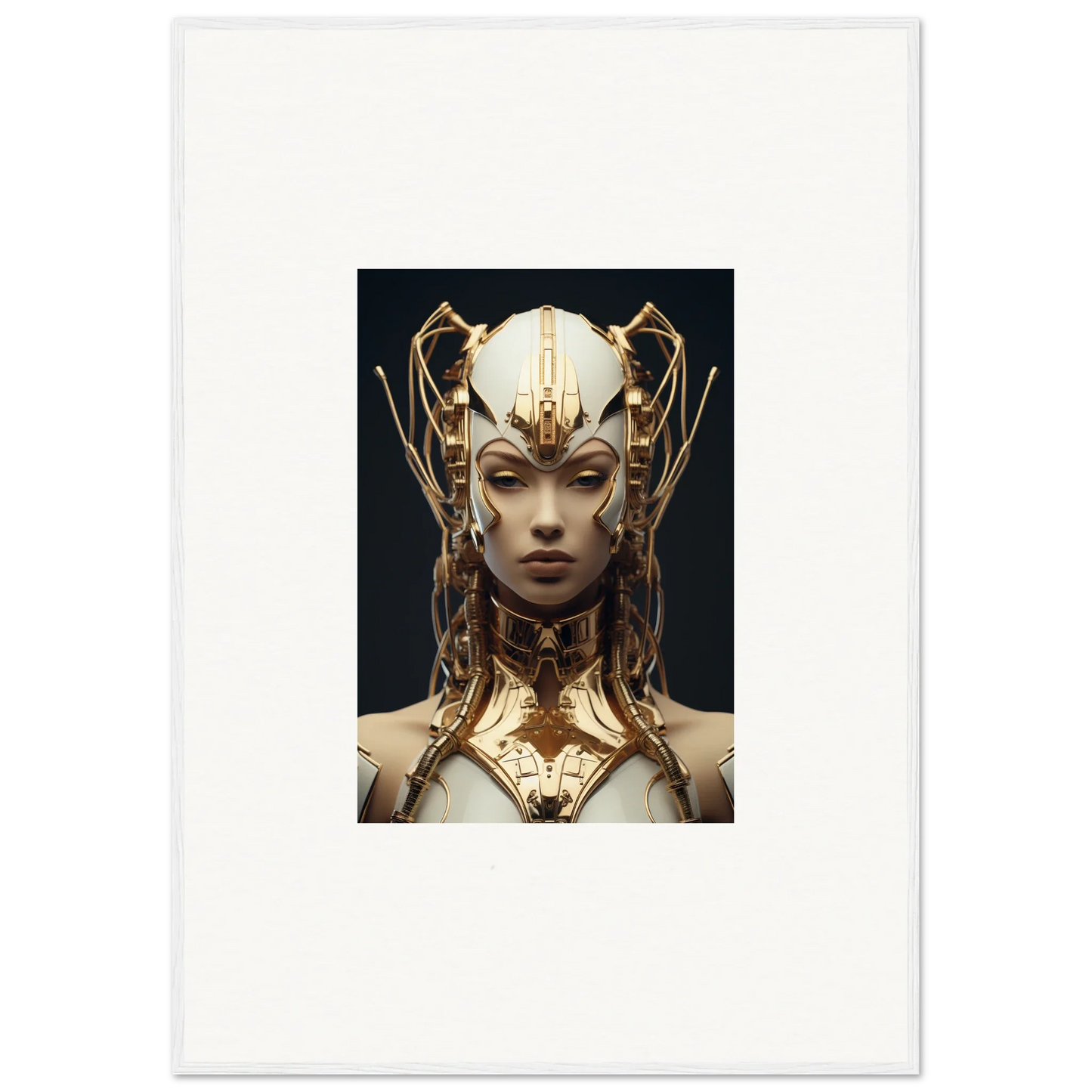 Ornate golden headdress detail for a stunning Future Echoes Muse canvas print