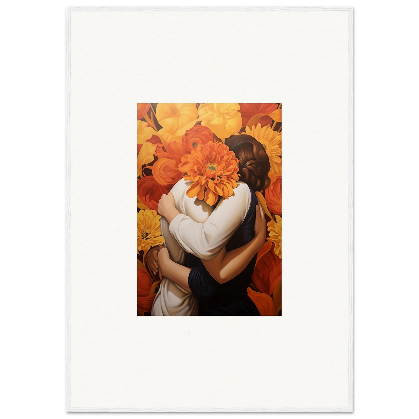 Couple in love with orange flower, perfect for Euphoria Embrace canvas print room decoration