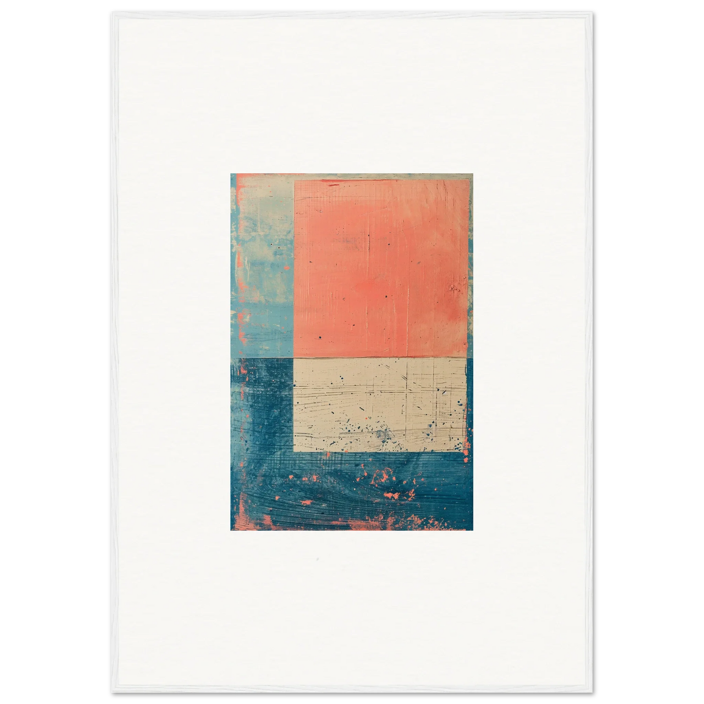 Abstract geometric painting in coral, blue, and beige for gorgeous room decoration