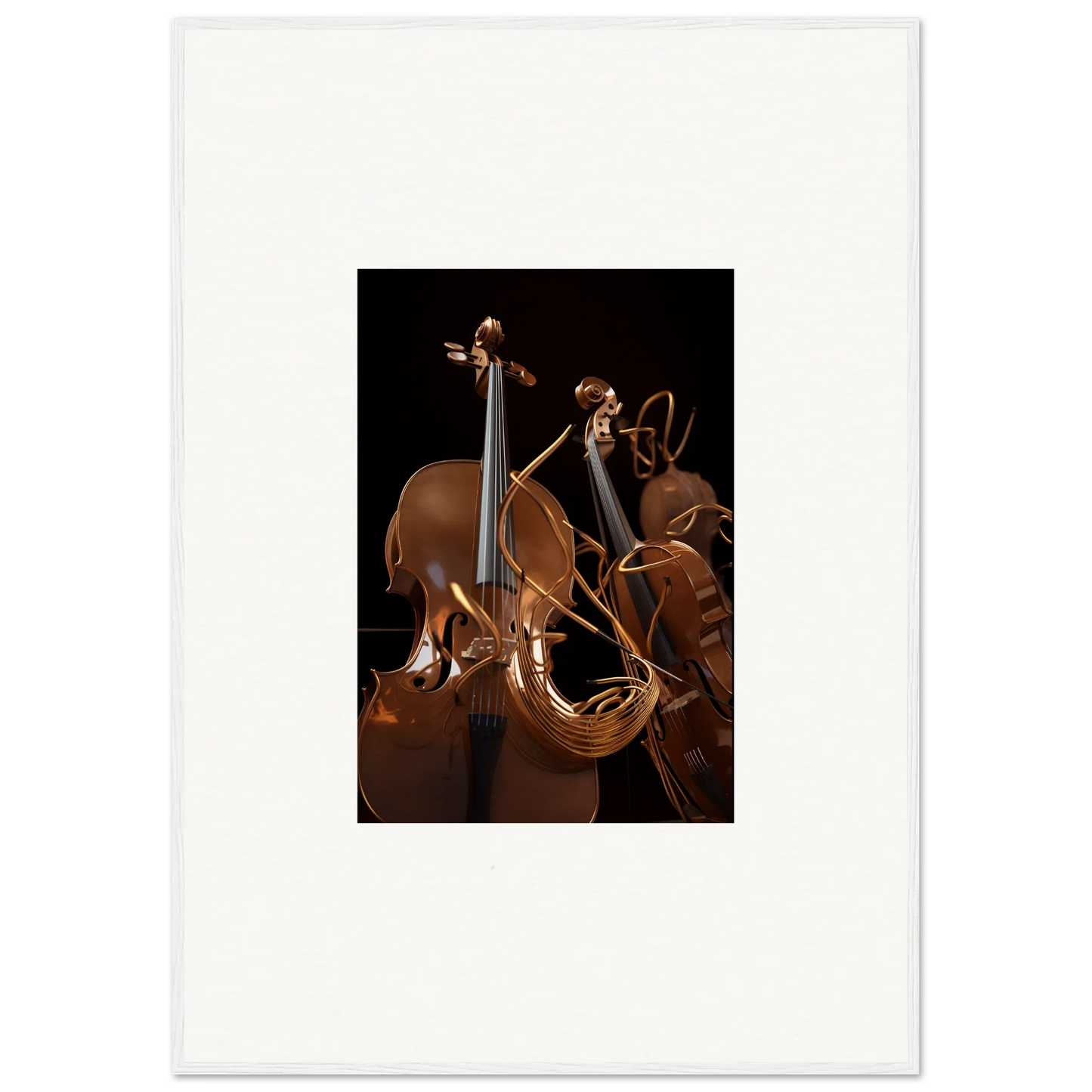 Wooden stringed instruments like cello and violin for music lovers and room decoration