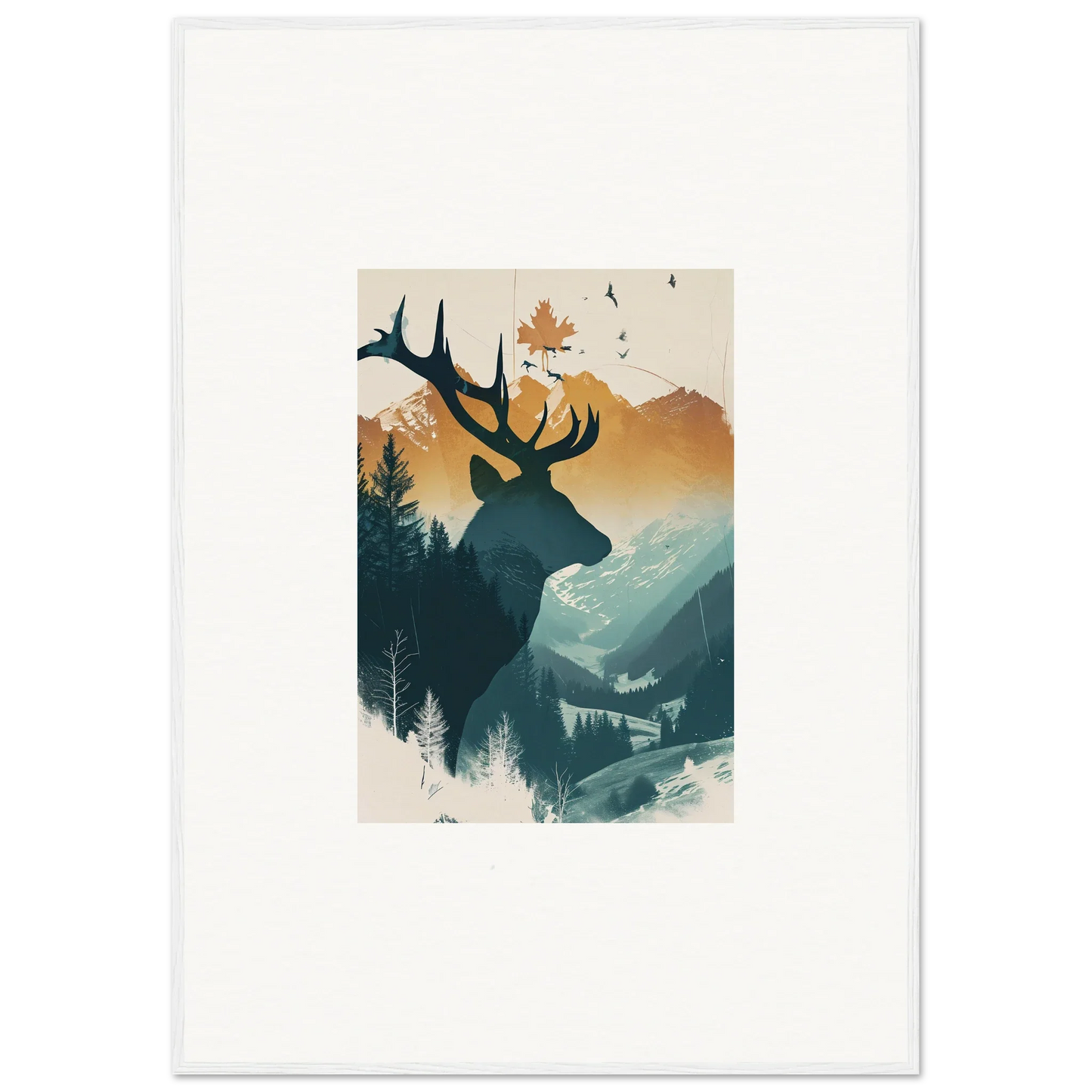 Silhouette of a stag haze canvas print for cool room decoration with mountains