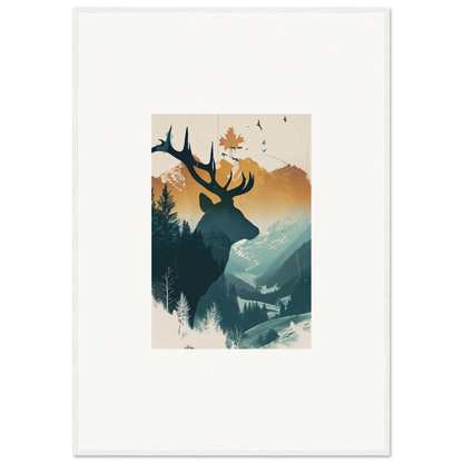 Silhouette of a stag haze canvas print for cool room decoration with mountains