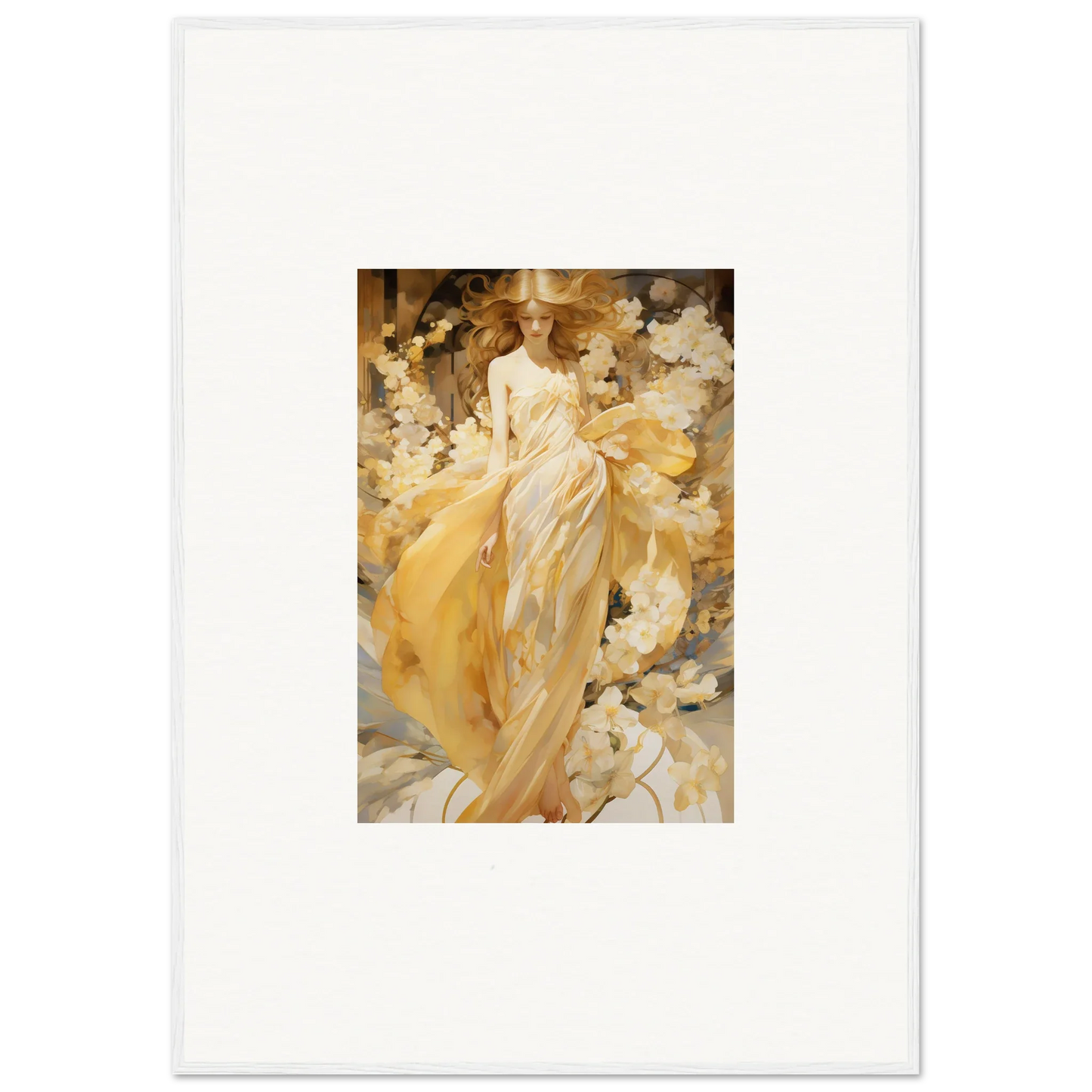 Impressionist canvas print of a woman in a yellow dress for your petal serenade room decoration