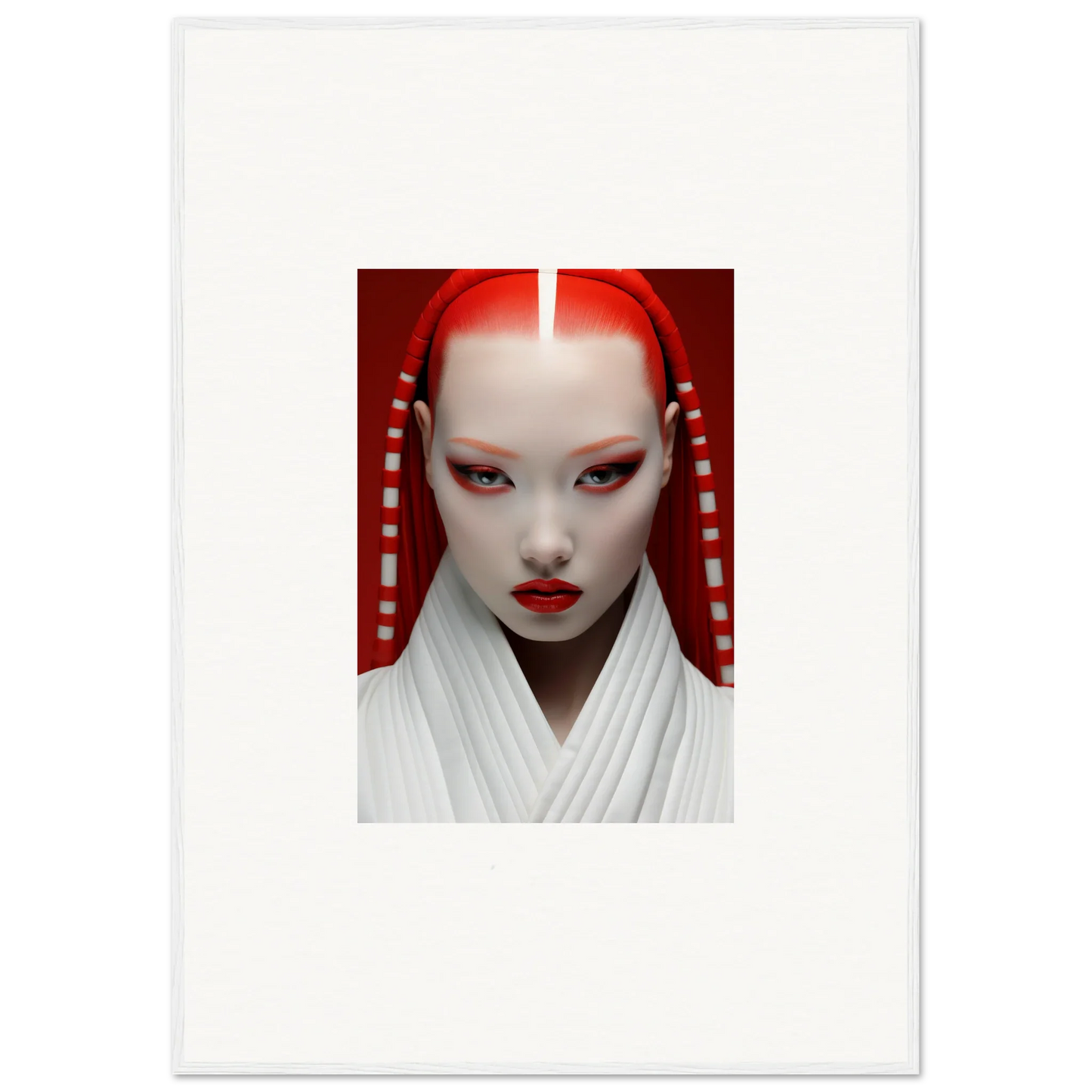 Stylized geisha figure with white skin and red accents on Pome Artcard Whisper