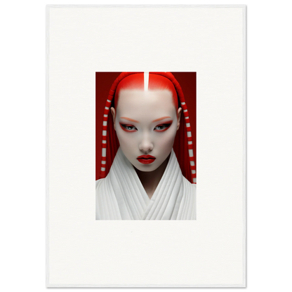 Stylized geisha figure with white skin and red accents on Pome Artcard Whisper