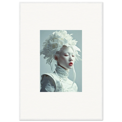 Portrait of a person in a stunning white headdress for Ethereal Petal Visions canvas print