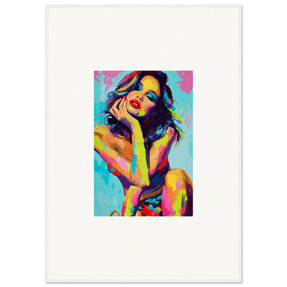 Colorful pop art portrait of a woman, perfect for your room decoration as a canvas print