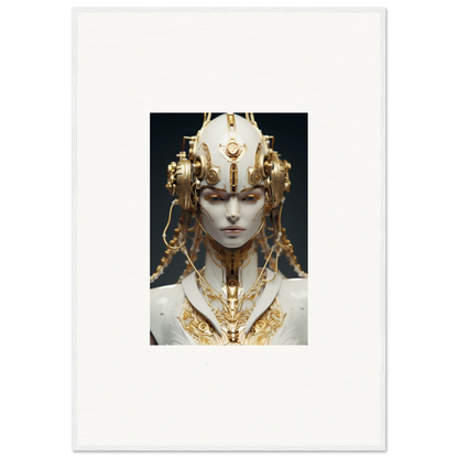 Ornate golden headdress and necklace on a serene figure for a chic room decoration