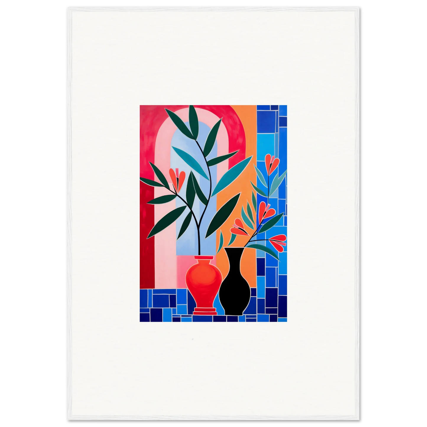 Colorful abstract painting of ceramic blooms for vibrant room decor and framed wall art