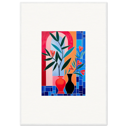 Colorful abstract painting of ceramic blooms for vibrant room decor and framed wall art