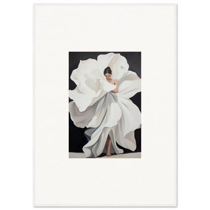 Woman in a flowing white dress like a giant petal, perfect for Petal Whispers canvas print