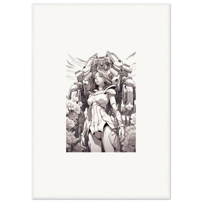 Monochromatic sketch of a futuristic female figure for a unique Dream Machine canvas print