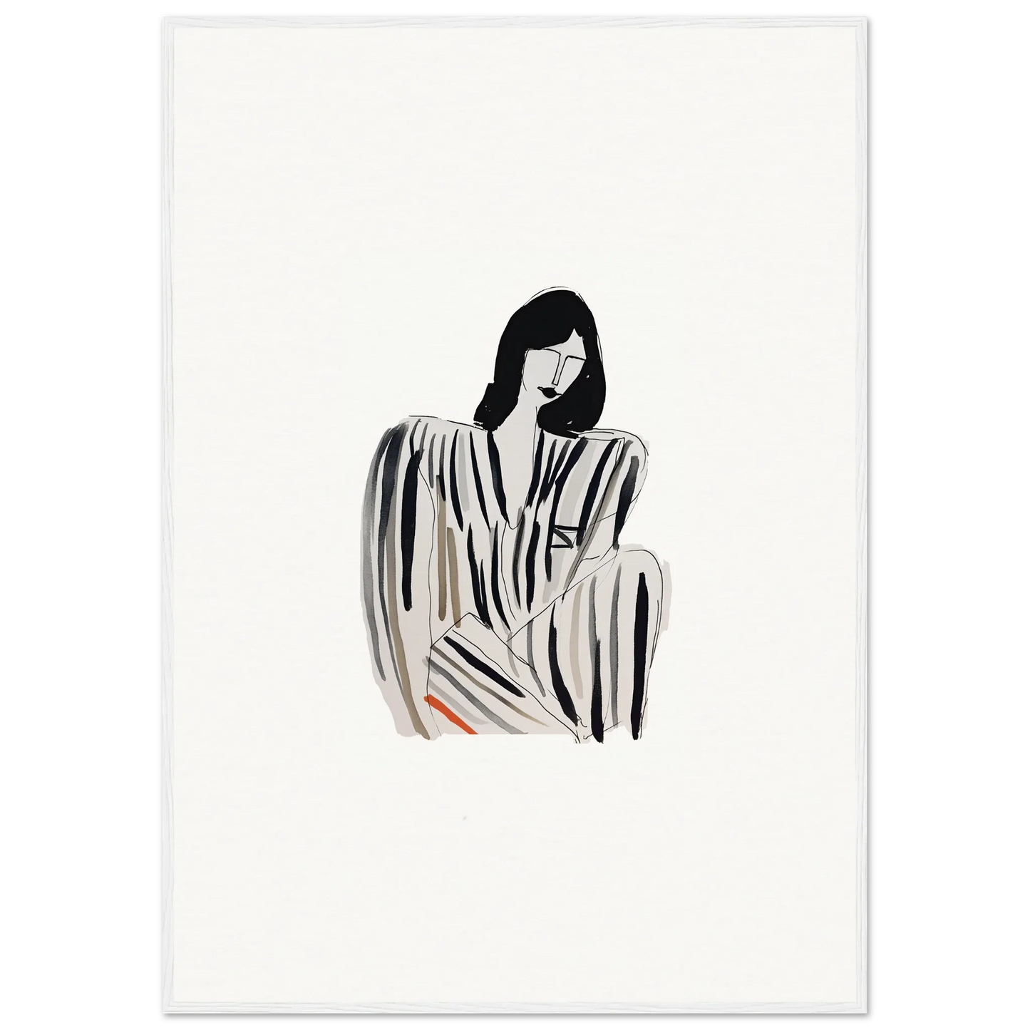 Minimalist canvas print of a woman in a striped dress, perfect for Whispers Formals