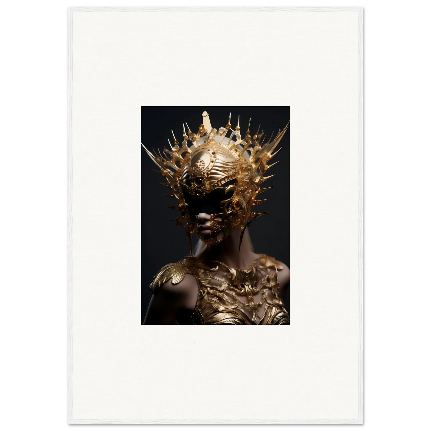 Striking canvas print of vintage bloom portrait with golden headdress and body art