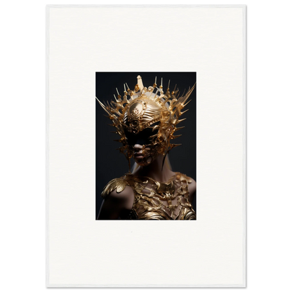 Striking canvas print of vintage bloom portrait with golden headdress and body art