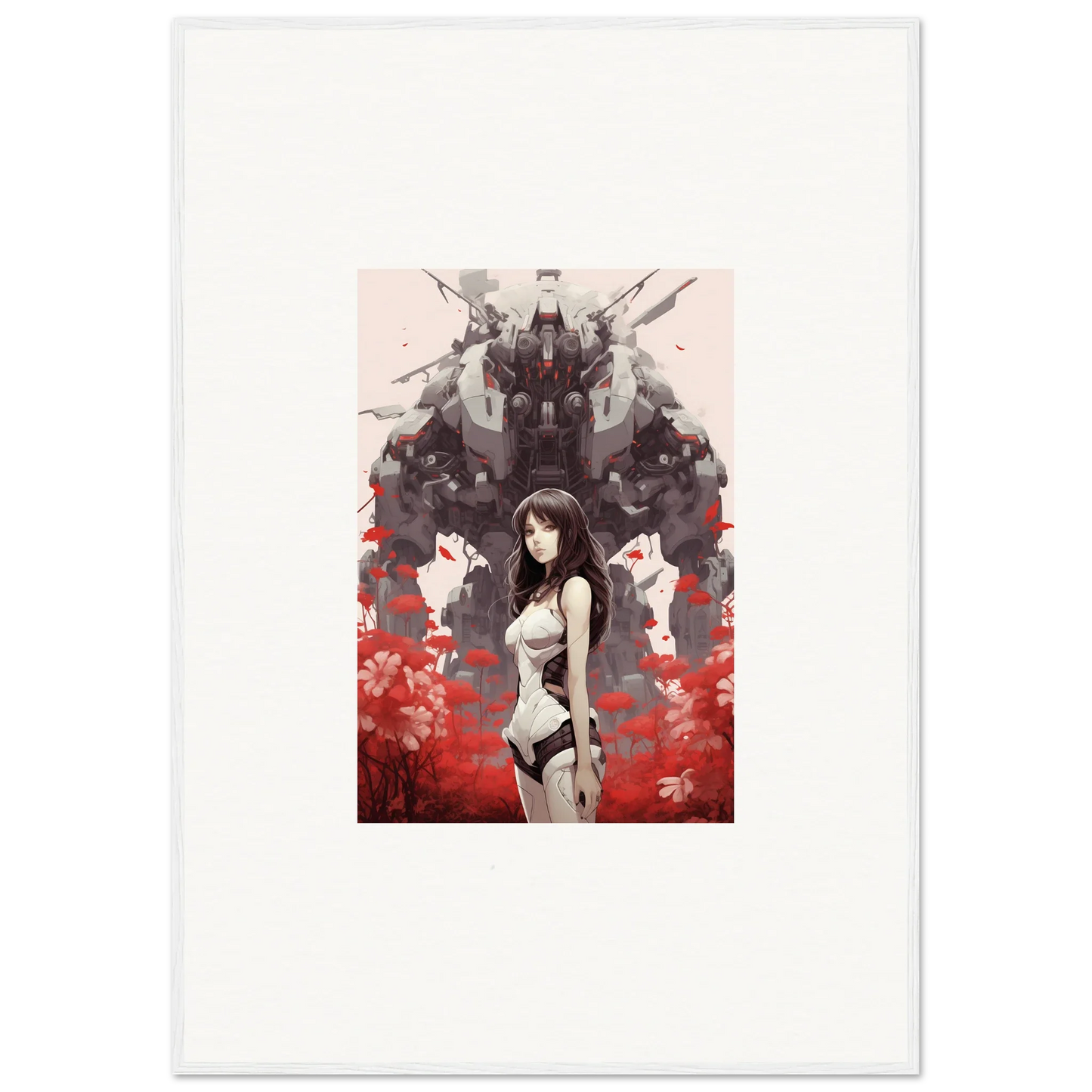 Anime-style woman in white outfit, perfect for Amour Reverie room decoration canvas print