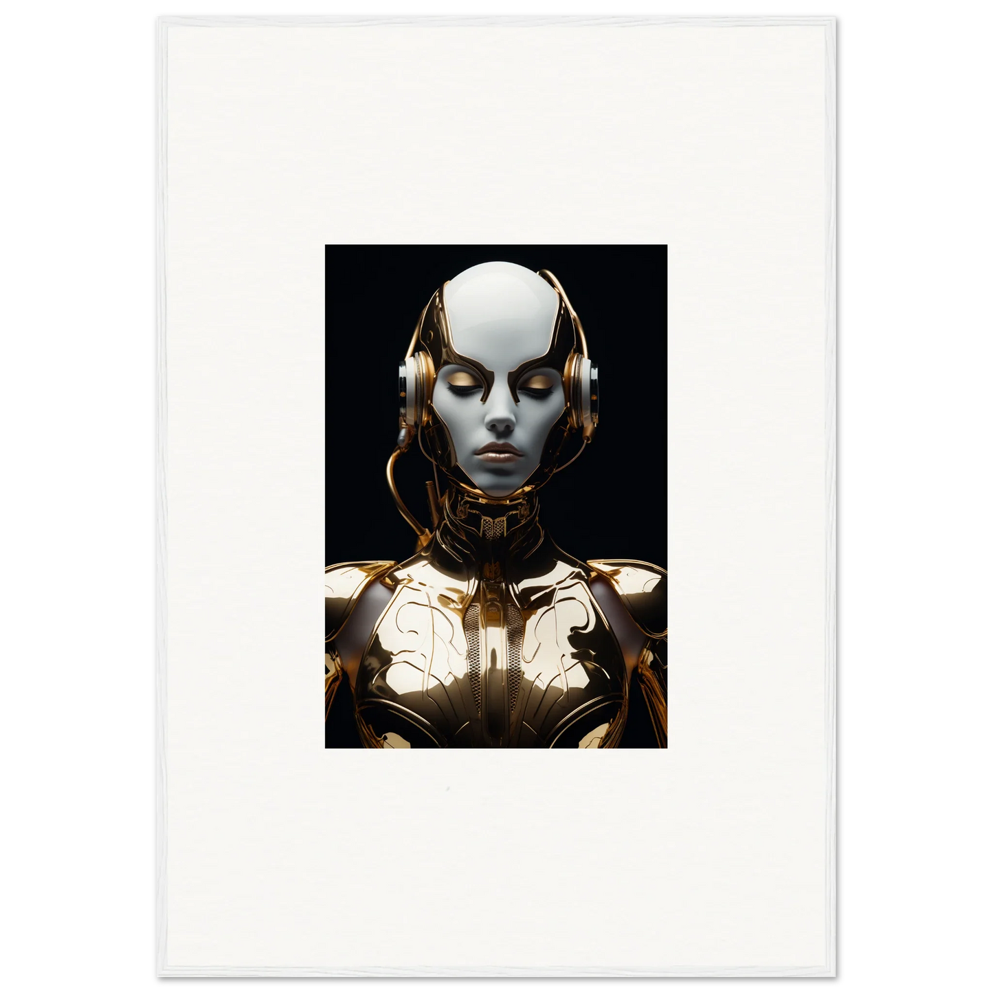 Futuristic humanoid robot with golden accents, perfect for electrical elegance canvas print