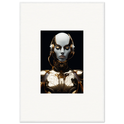 Futuristic humanoid robot with golden accents, perfect for electrical elegance canvas print