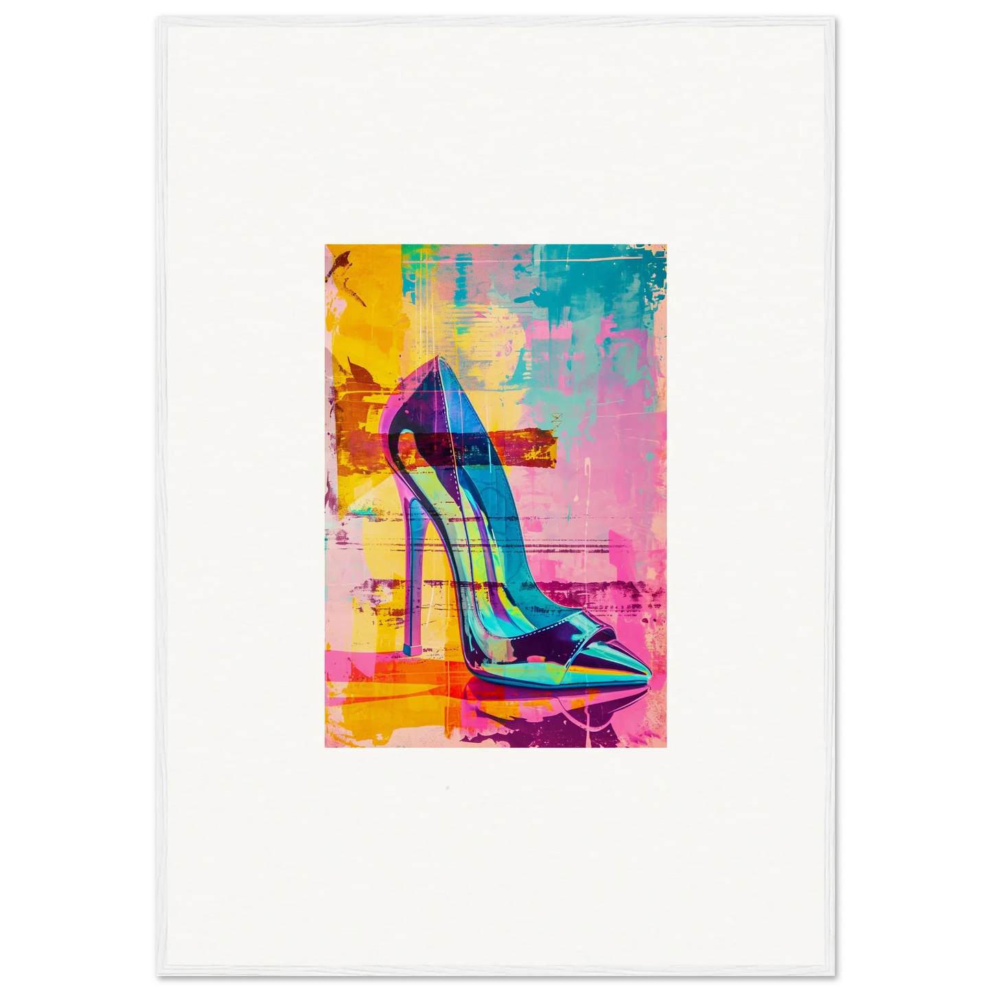 Stylized high-heeled shoe in blue and metallic tones for Noir Reverie wall art