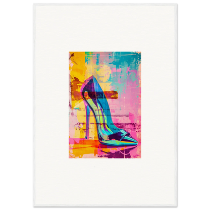 Stylized high-heeled shoe in blue and metallic tones for Noir Reverie wall art