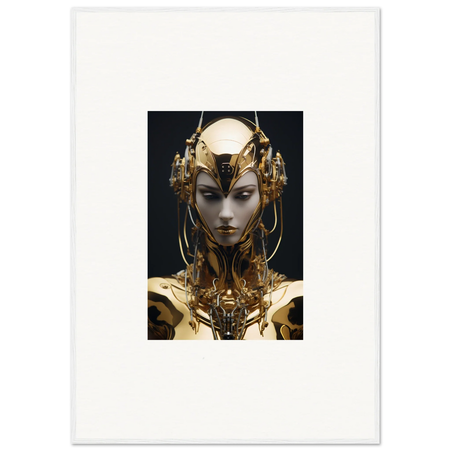 Futuristic Humanoid with Golden Headpiece in Chirping Inventrix Canvas Print for Room Decoration