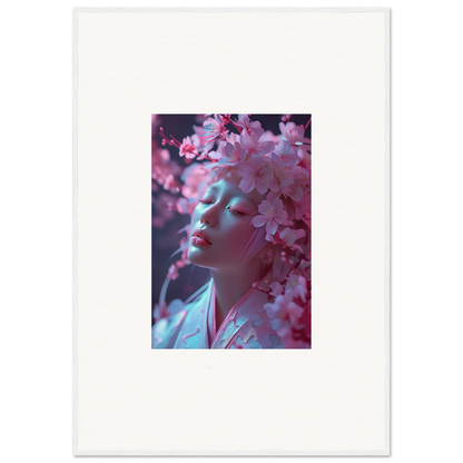 Ethereal portrait with pink cherry blossoms perfect for sakura dreams room decoration