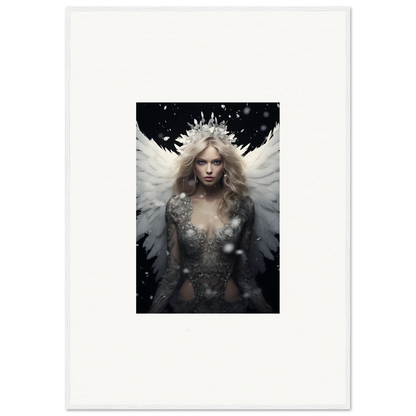 Ethereal feathery specter with crown on dark background – perfect for room decoration canvas print