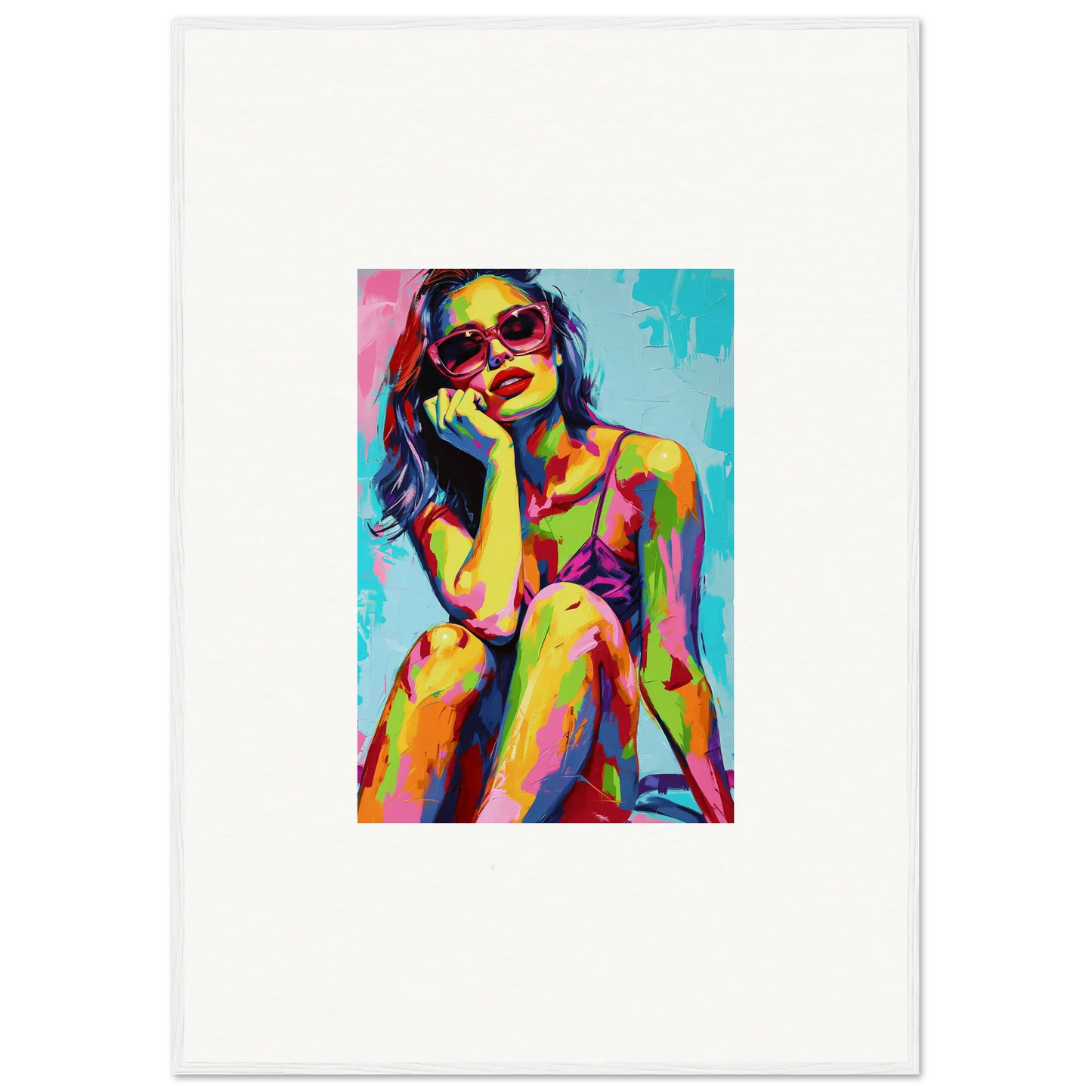 Colorful abstract portrait of a woman in sunglasses for mindscape reverie canvas print