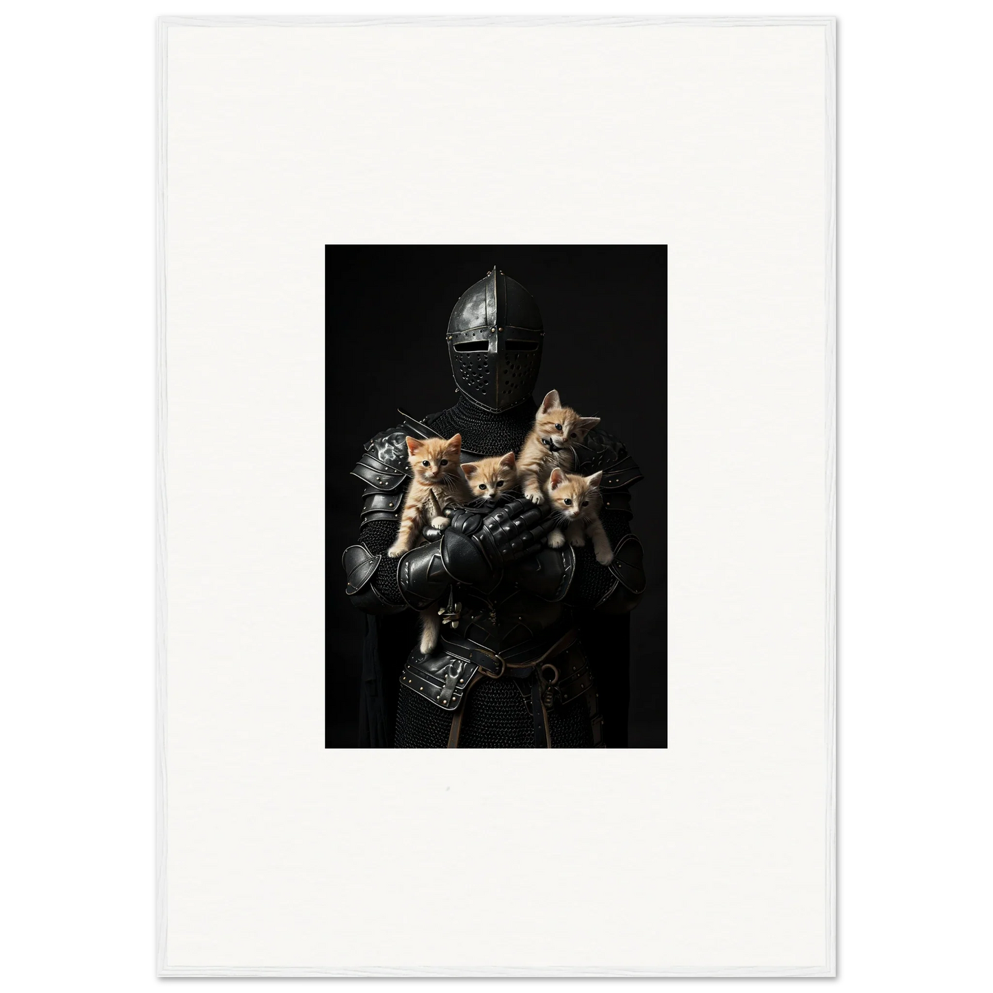 Kittens peeking from Knight armor, perfect for your Feline Bashhut room decoration!