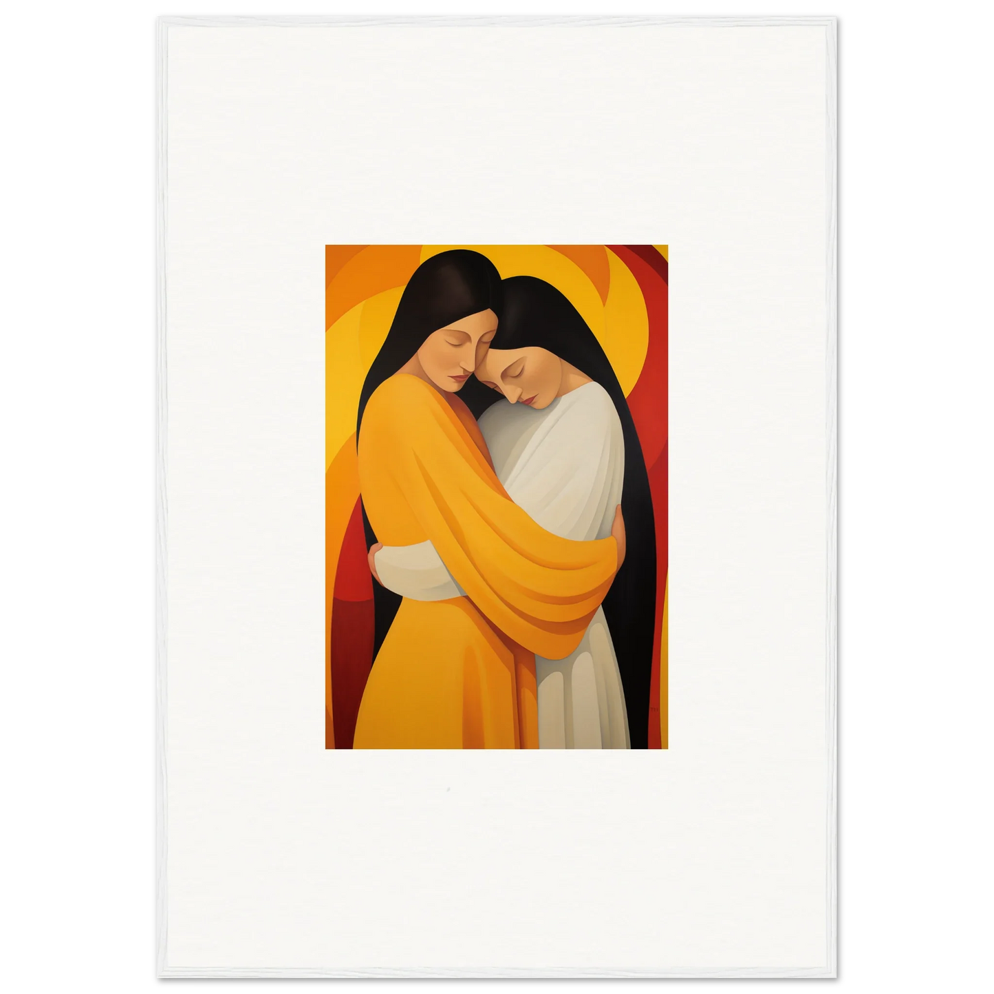 Stylized canvas print of Timid Sun Nyah embracing figures, perfect for room decoration