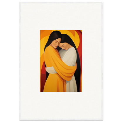 Stylized canvas print of Timid Sun Nyah embracing figures, perfect for room decoration