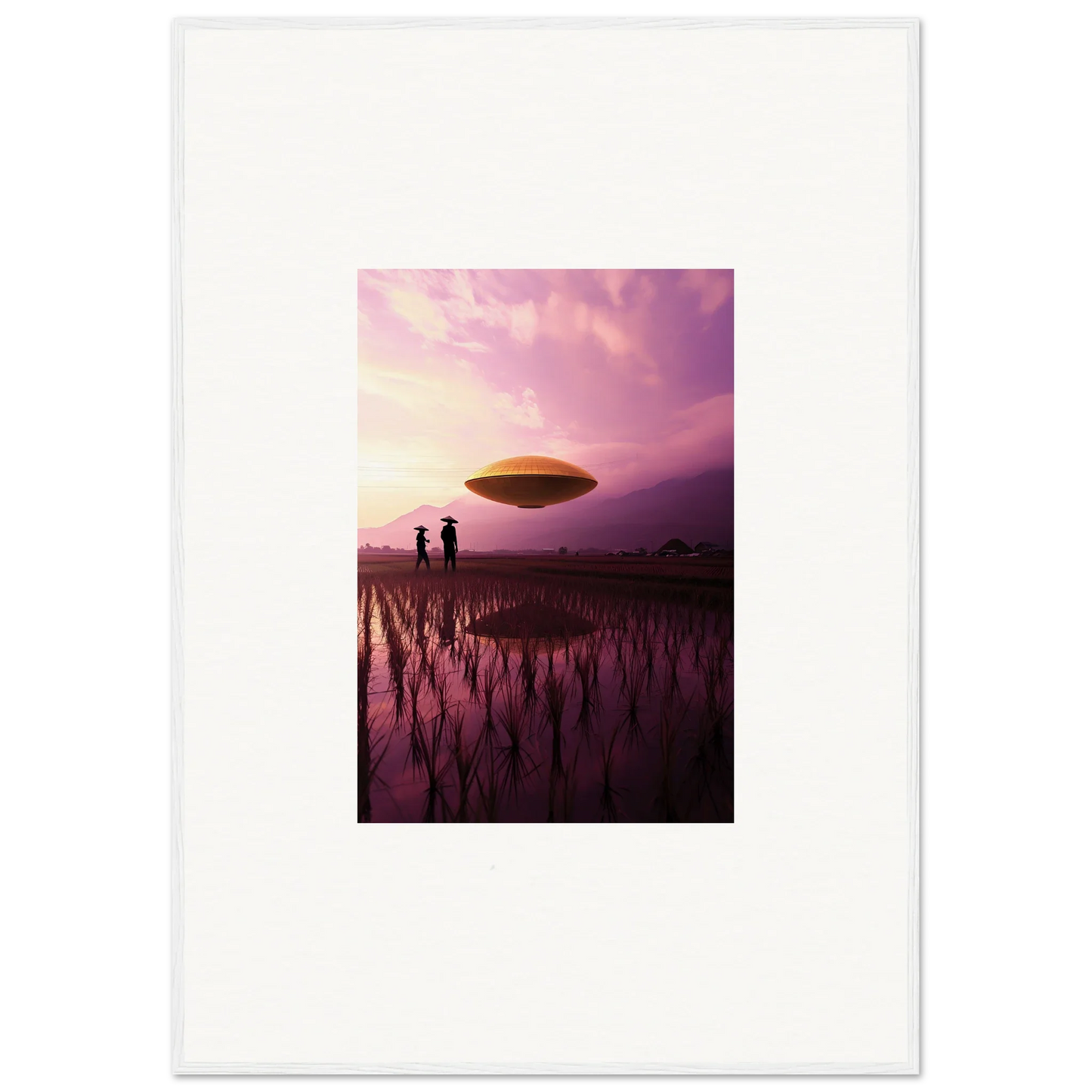 Flying saucer UFO in a purple sky, perfect for Violet Dreaming room decoration canvas print