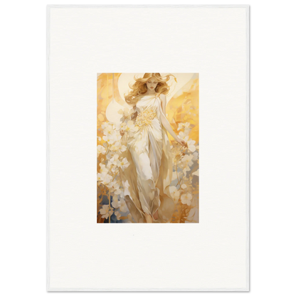 Ethereal Blossom Reverie canvas print of a woman in a white dress with golden light