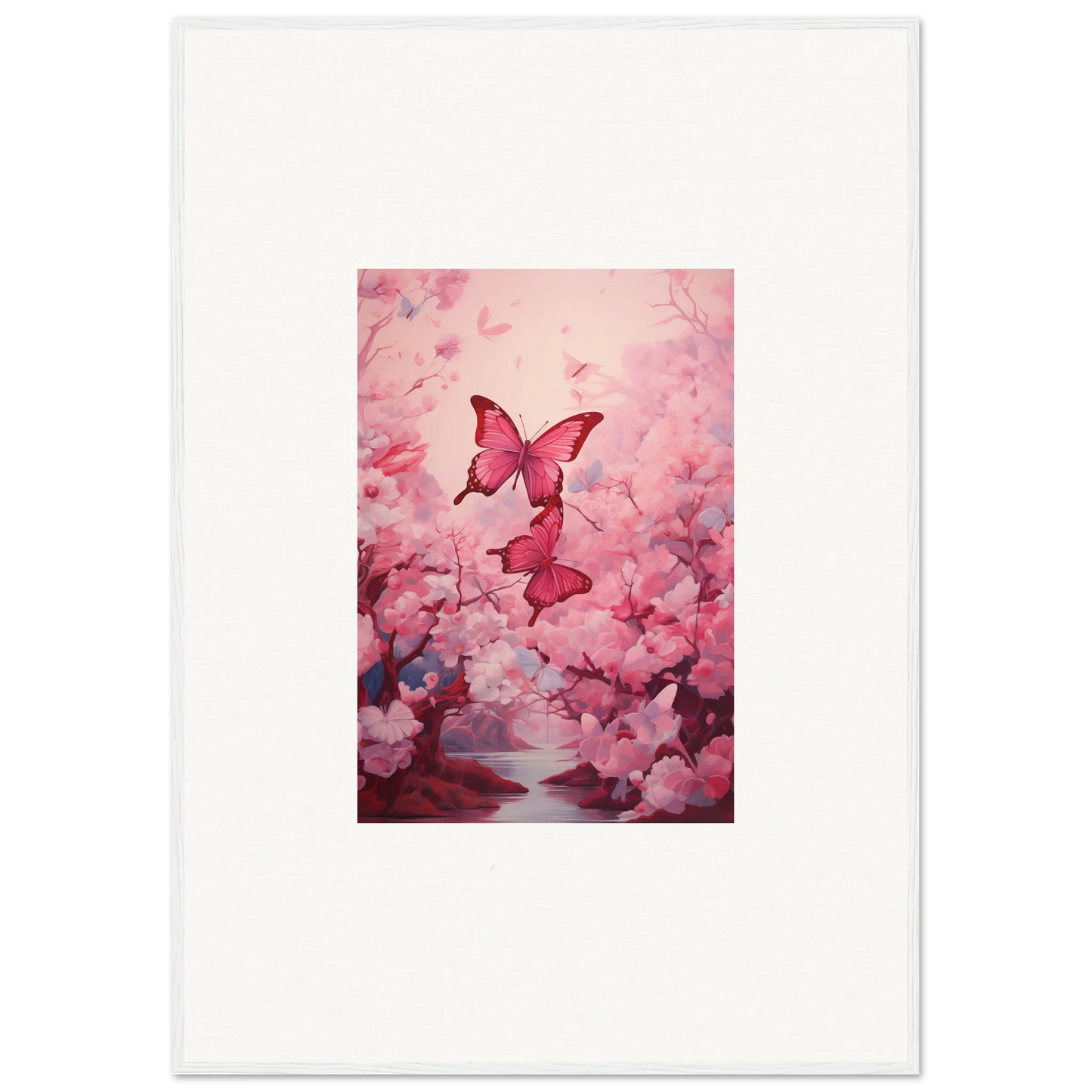 Colorful painting of pink butterflies and cherry blossoms for spring euphoria room decoration