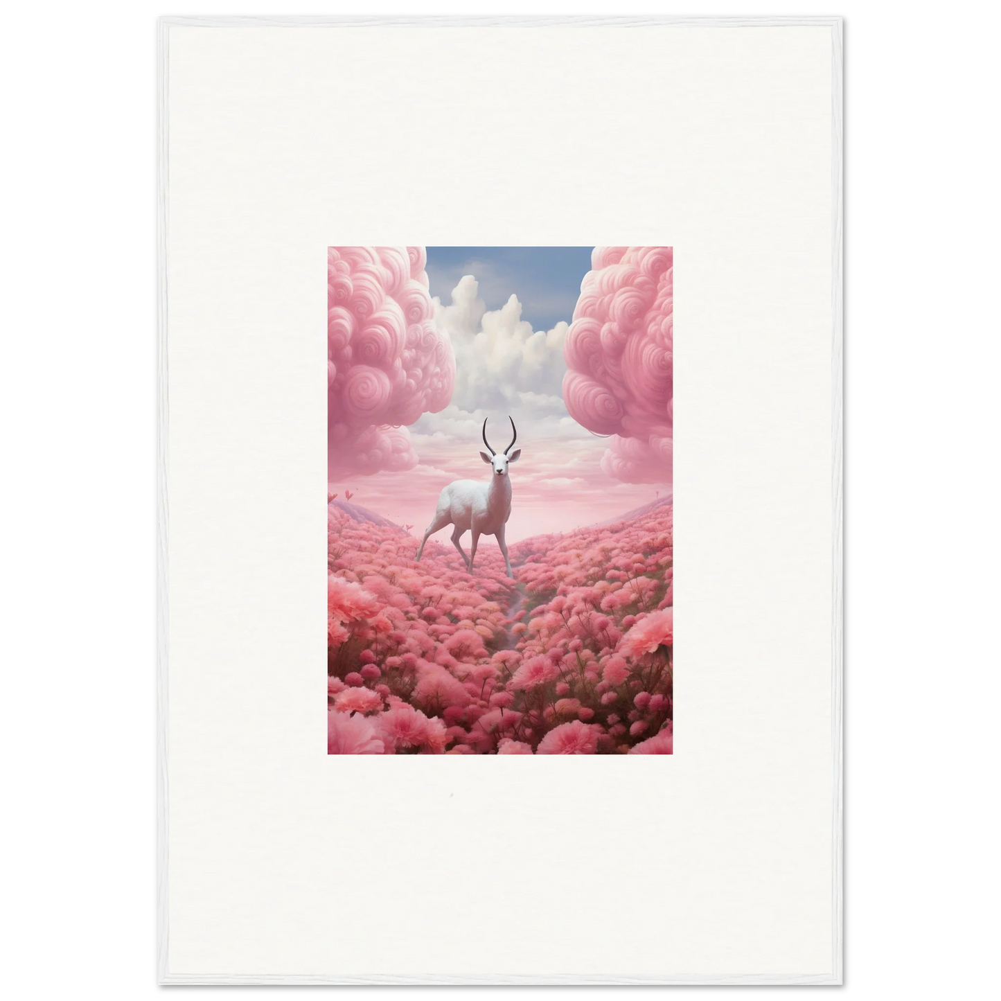 Deer with antlers in pink clouds, perfect for a berry collision room decoration canvas print