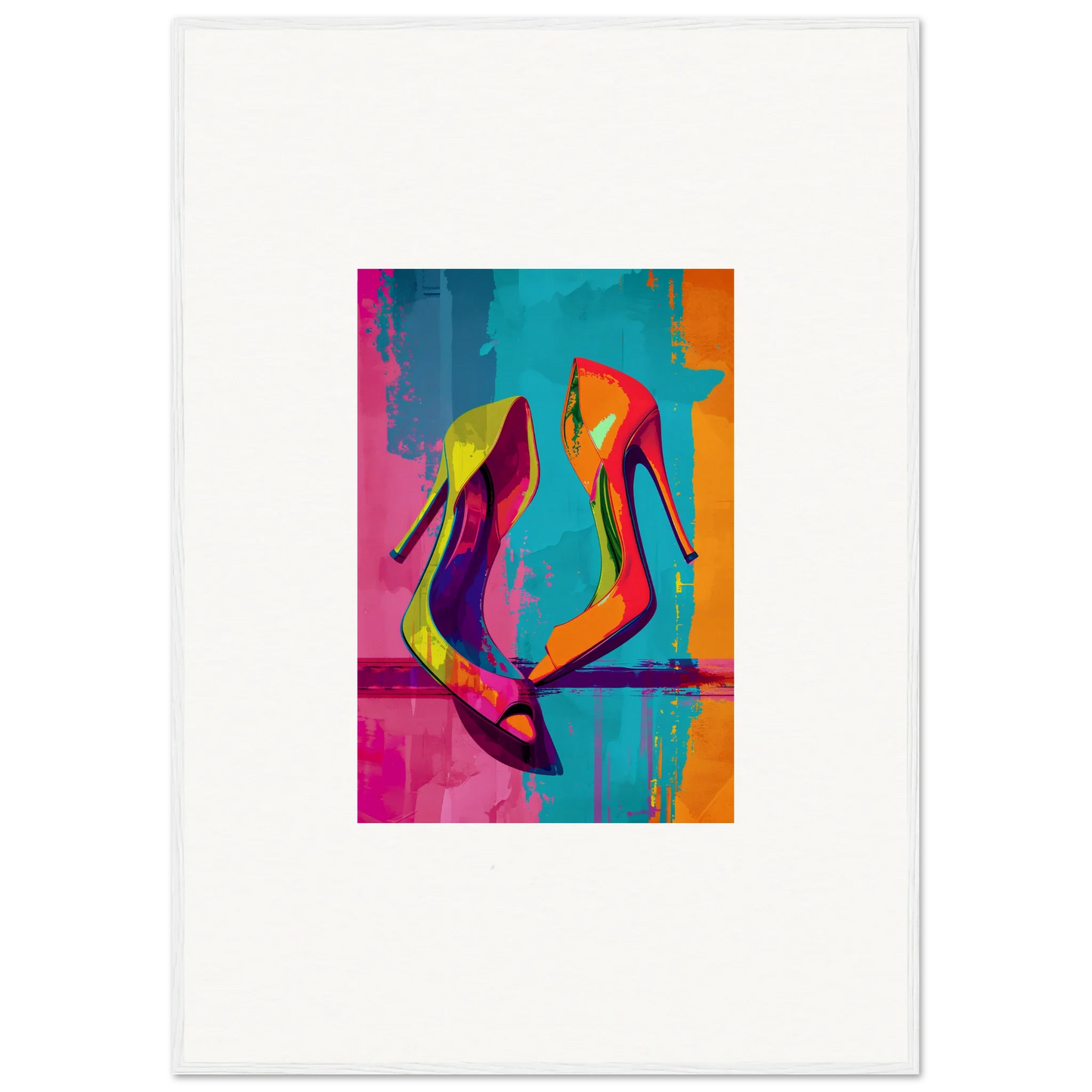 Colorful abstract high-heeled shoes canvas print for quirky room decoration in Enigma Dance