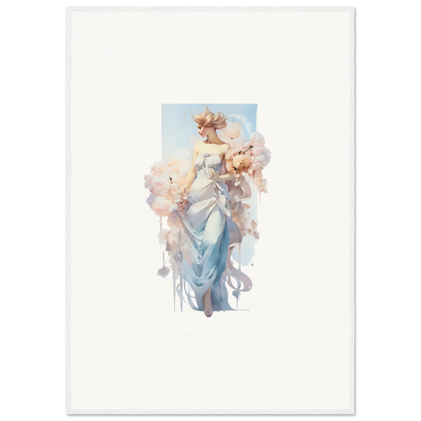 Ethereal female figure in a blue dress for a dreamy Bouquet Waltz canvas print