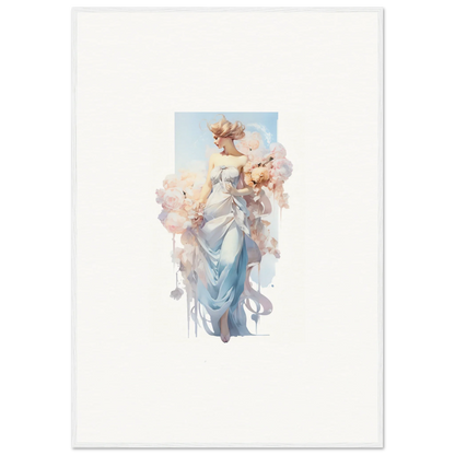 Ethereal female figure in a blue dress for a dreamy Bouquet Waltz canvas print