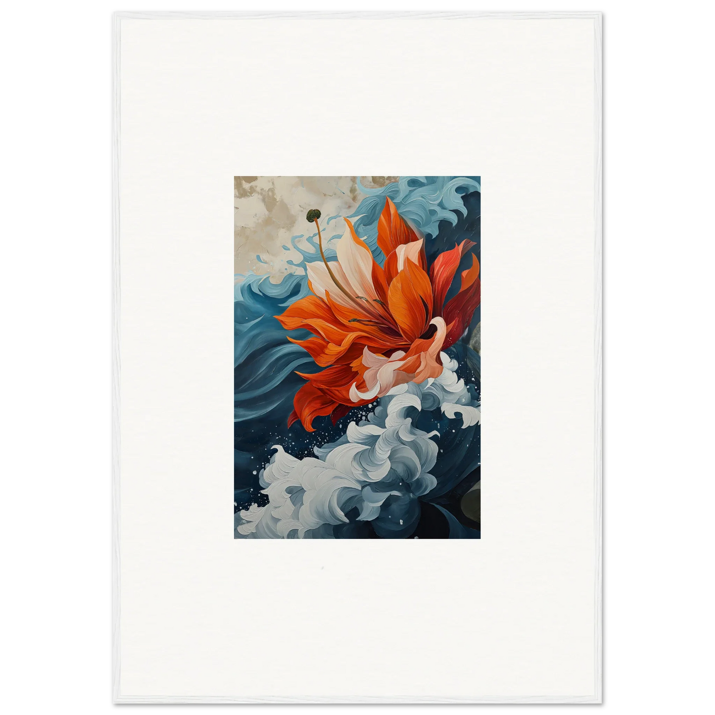 Vibrant orange flower in blue waves for a stunning Canvas Print petal odyssey